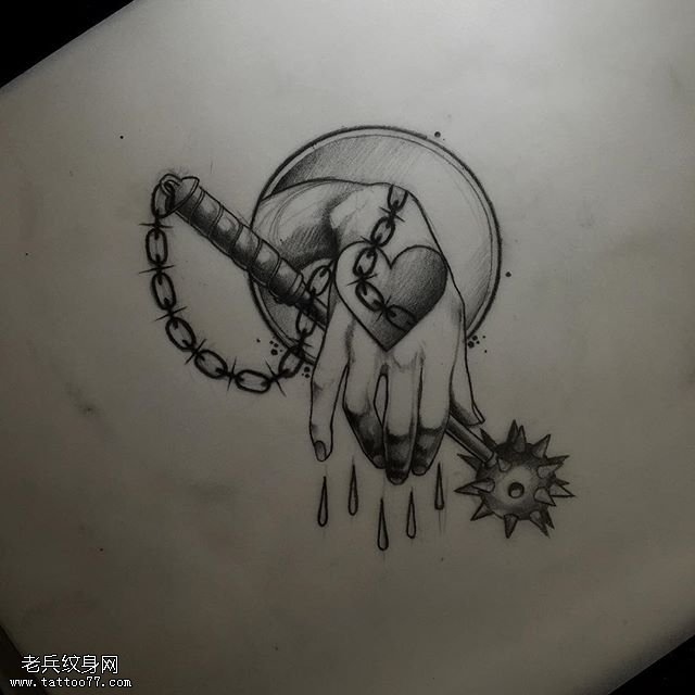 经典手稿手里的流星拳纹身图案