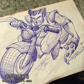 手稿素描飞车纹身图案