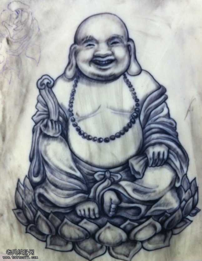 手稿一幅笑面佛纹身图案