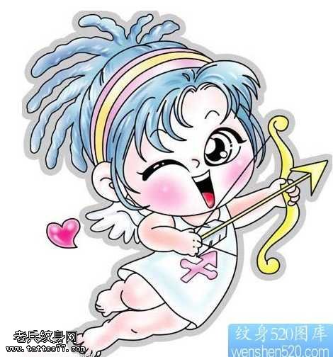 手稿一幅可爱小天使纹身图案