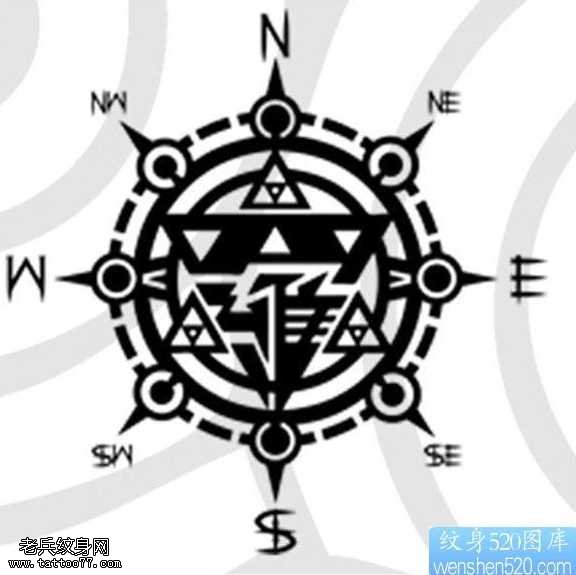 手稿指南针纹身图案