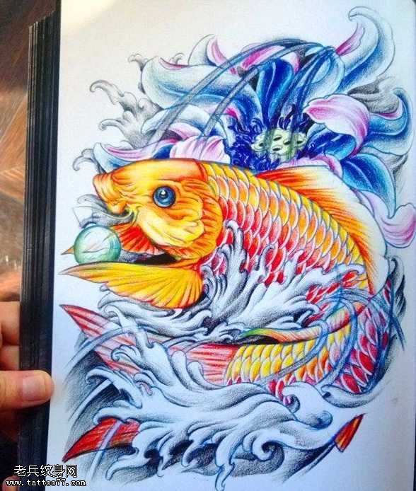 手稿传统黄金鲤鱼纹身图案
