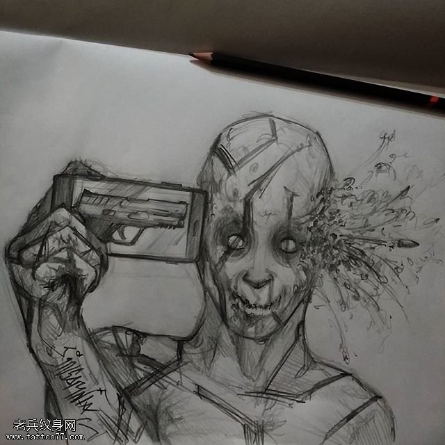 手臂素描自杀纹身图案
