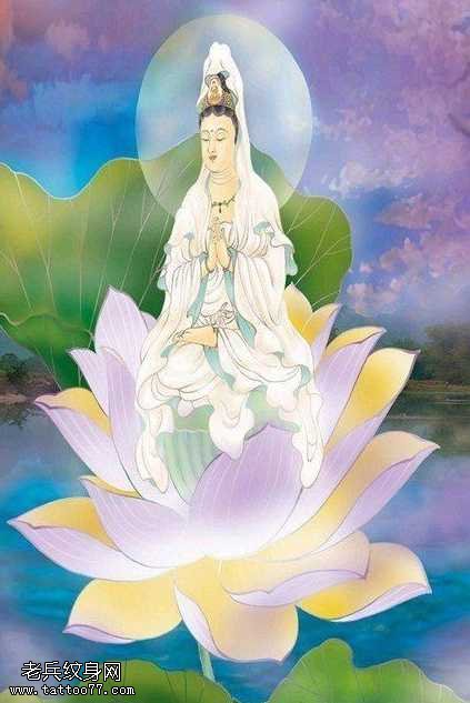 手稿观音坐莲纹身图案