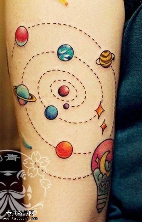 宇宙星空电灯泡纹身图案