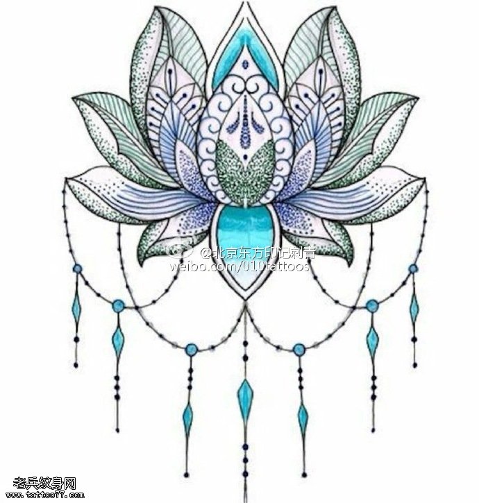 手稿莲花吊坠纹身图案