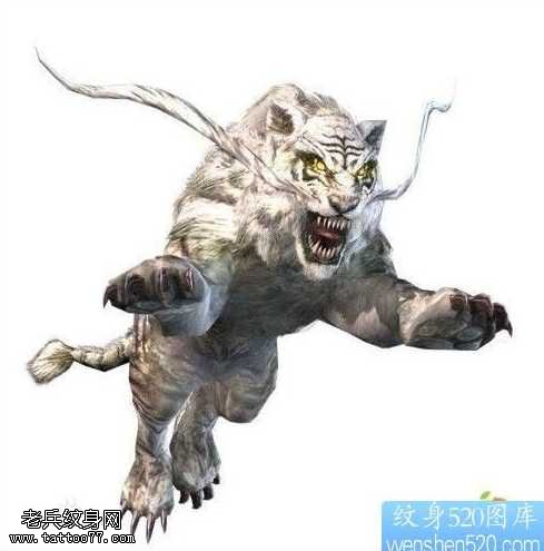 手稿猛虎下上之白虎纹身图案