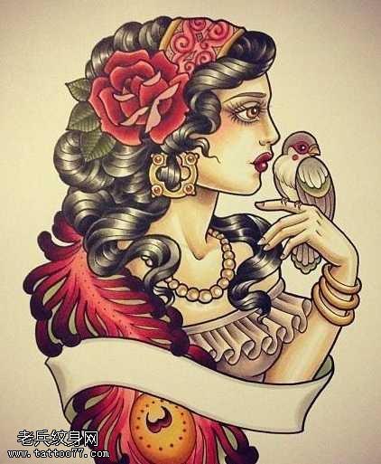 手稿一张欧美美女纹身图案