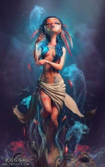 手稿彩色纹身图案