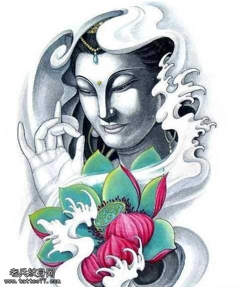 手稿一款观音莲花纹身图案