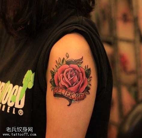 胳膊玫瑰花纹身图案