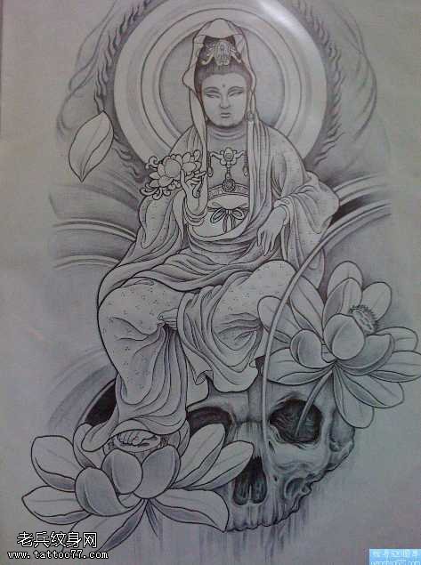 手稿一款观音莲花纹身图案