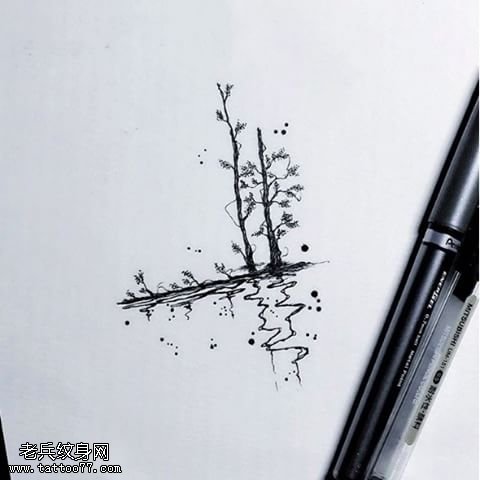 手稿两颗小树纹身图案