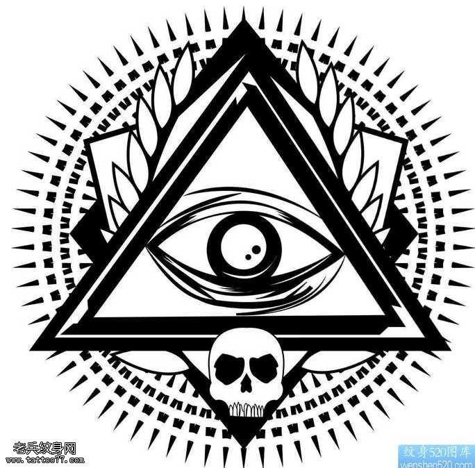 手稿上帝之眼骷髅纹身图案