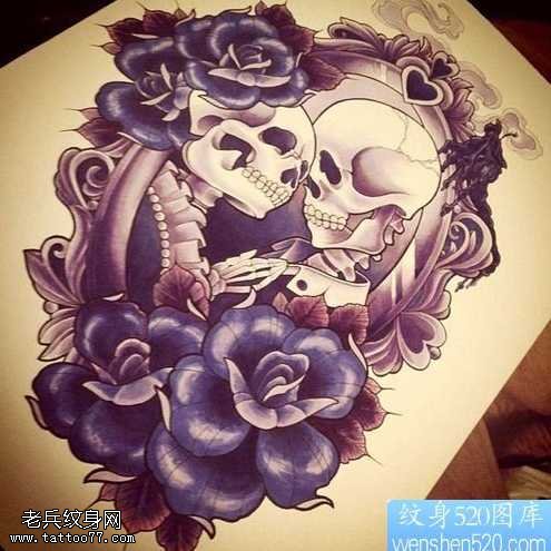 手稿骷髅玫瑰花纹身图案
