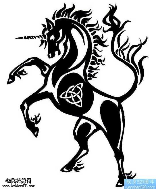 手稿独角兽图腾纹身图案