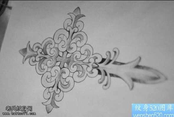 手稿一款十字架纹身图案