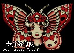 手稿精致的蝴蝶仙子纹身图案