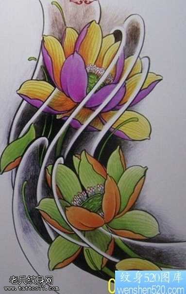 手稿彩莲花纹身图案