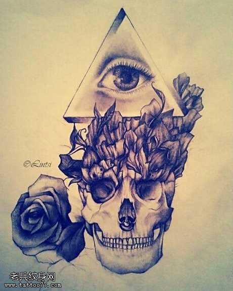 手稿骷髅头上帝之眼纹身图案