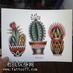 手稿的颗仙人掌纹身图案