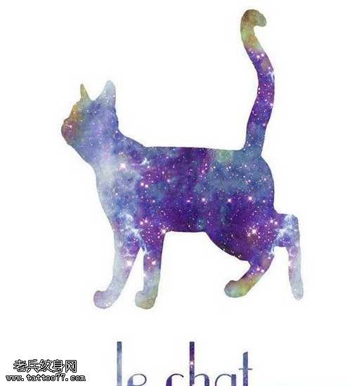 手稿星空猫咪纹身图案