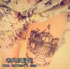 腿部漂亮唯美的纹身图案