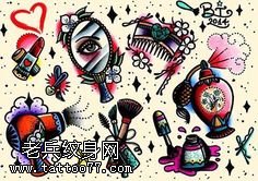 手稿各种化妆品纹身图案