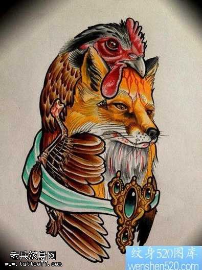 手稿狐狸风格纹身图案