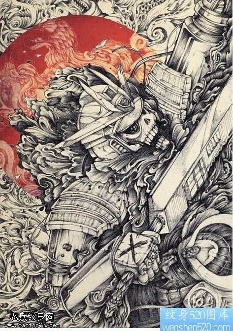 手稿骷髅武士纹身图案