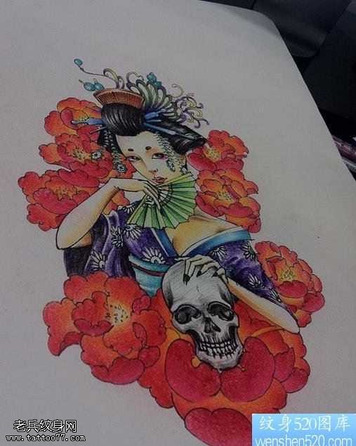 骷髅玫瑰花纹身图案