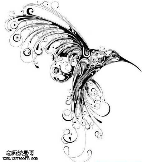 手稿蜂鸟纹身图案