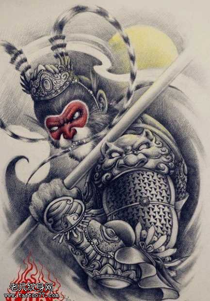 手稿孙悟空纹身图案