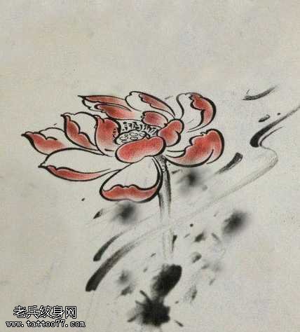 手稿水墨莲花纹身图案