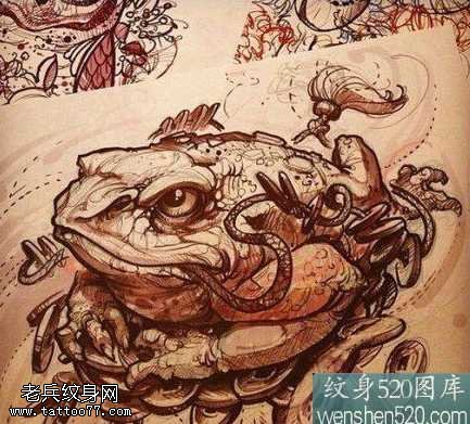 手稿金蟾纹身图案