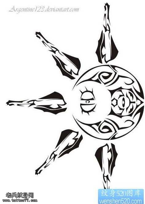 手稿太阳与月亮图腾纹身图案