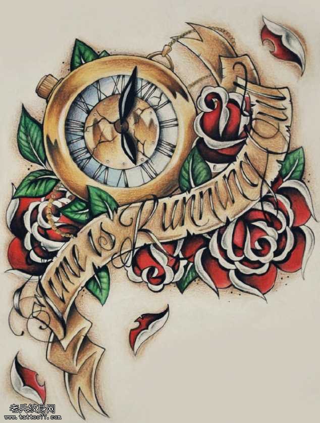 手稿闹钟纹身图案