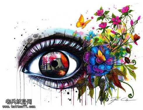 手稿逼真眼睛纹身图案