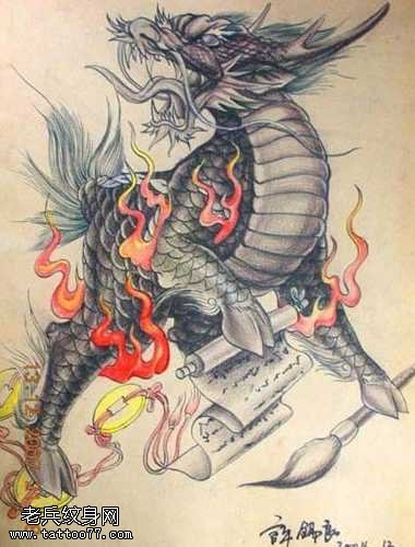 手稿非常有个性的麒麟纹身图案