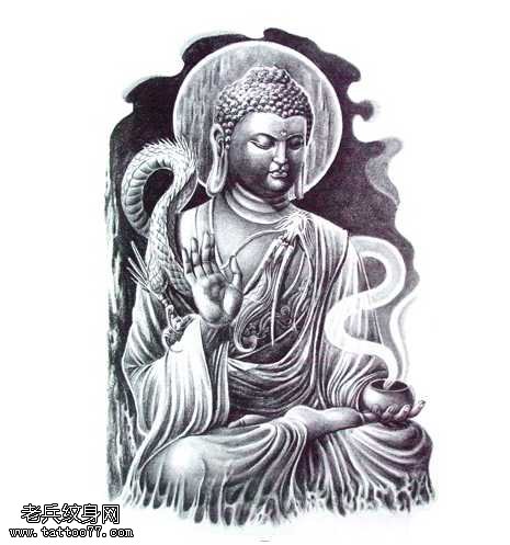 手稿黑灰佛祖纹身图案