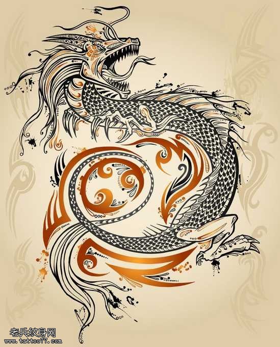 手稿帅气时尚龙纹身图案