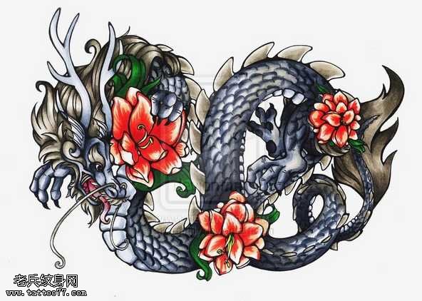 手稿彩色龙纹身图案