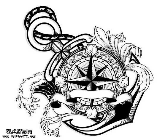 手稿指南针纹身图案