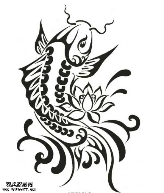手稿中国式的鲤鱼图腾纹身图案