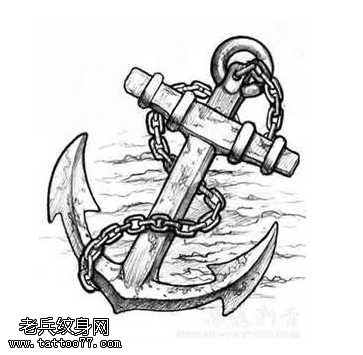 手稿小清新船锚纹身图案