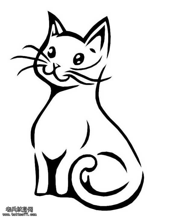手稿黑猫咪图腾纹身图案