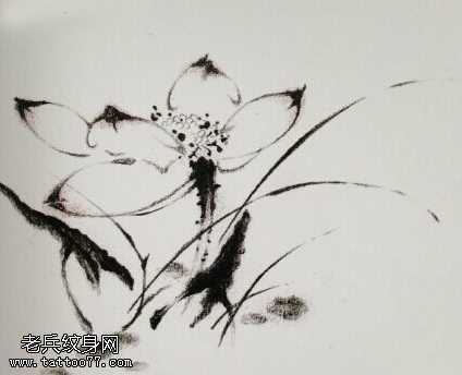 手稿水墨个莲花纹身图案