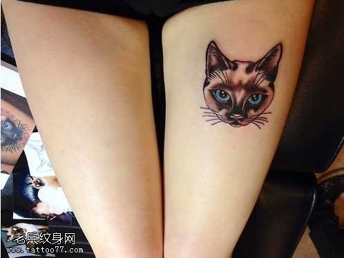 腿部猫咪纹身图案