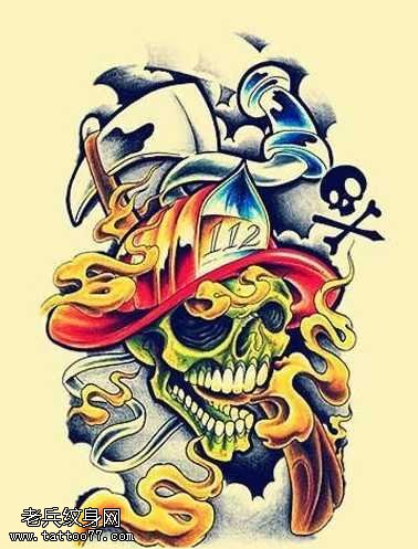 手稿黄金骷髅纹身图案