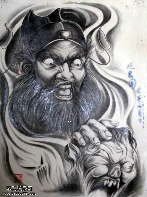 手稿霸气的钟馗纹身图案